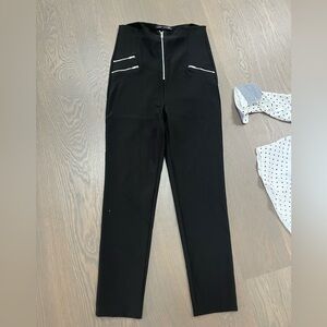 Zara Black Skinny Pants with Silver Zipper Detail